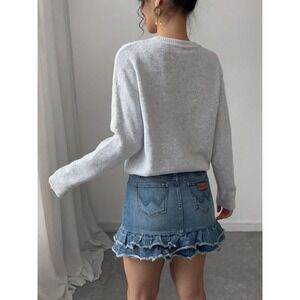 Vtg Y2k 90s Denim Ruffle Mini Skirt Western Country Distressed Grunge Cowgirl